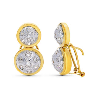 18K PENDIENTES PLATINO BICOLOR TU Y YO CIRCONITA CIERRE OMEGA