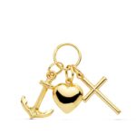 9K COLGANTE ORO AMARILLO TRES VIRTUDES: FE, ESPERANZA Y CARIDAD 25X19 MM