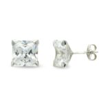 9K PENDIENTES ORO BLANCO CIRCONITA 8 MM 4 GARRAS PRESION