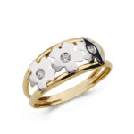 9K SORTIJA ORO BICOLOR DOBLE CUERPO CON FLORES Y CIRCONITAS, ANCHO: 7,5 MM