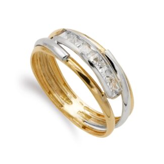 9K SORTIJA ORO BICOLOR BANDAS CON CIRCONITAS EN CARRIL, ANCHO: 6,5 MM