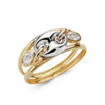 9K SORTIJA ORO BICOLOR DOBLE CUERPO CON CALABROTE Y CIRCONITAS, ANCHO: 7 MM
