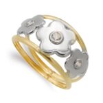 9K SORTIJA ORO BICOLOR DOBLE CUERPO CON FLORES Y CIRCONITAS, ANCHO: 10 MM