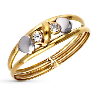9K SORTIJA ORO BICOLOR DOBLE CUERPO CON CIRCONITAS Y CORAZONES, ANCHO: 6 MM