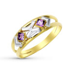 9K SORTIJA ORO BICOLOR DOBLE CUERPO CON CIRCONITAS COLOR AMATISTA, ANCHO: 7 MM