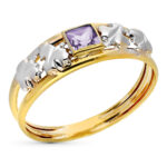 9K SORTIJA ORO BICOLOR DOBLE CUERPO CON CIRCONITA AMATISTA CUADRADA, ANCHO: 6 MM