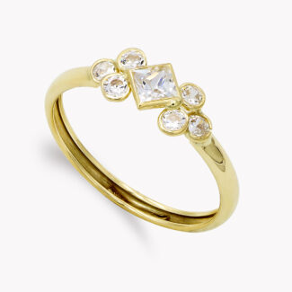 9K SORTIJA ORO AMARILLO CON CIRCONITAS ROMBO Y REDONDAS, ANCHO: 6,5 MM