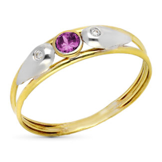 9K SORTIJA ORO BICOLOR DOBLE CUERPO CON CIRCONITA REDONDA AMATISTA, ANCHO: 5,5 MM