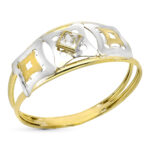 9K SORTIJA ORO BICOLOR DOBLE CUERPO CALADA CON CIRCONITA, ANCHO: 8 MM