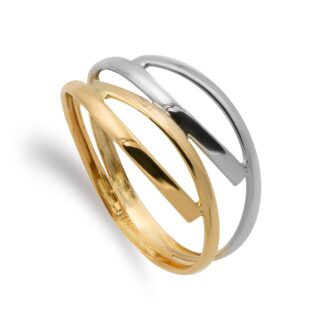 9K SORTIJA ORO BICOLOR DOBLE CUERPO CALADO BANDAS, ANCHO: 9 MM