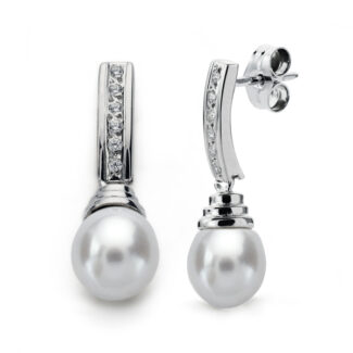 9K PENDIENTES ORO BLANCO PERLA 24X7 MM CIERRE PRESION
