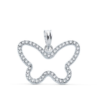 9K COLGANTE ORO BLANCO MARIPOSA CON CIRCONITA 22X16 MM