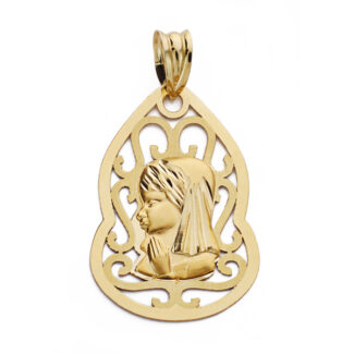 9K MEDALLA ORO AMARILLO VIRGEN NIÑA CALADA 27X18 MM