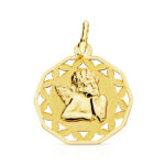 9K MEDALLA ORO AMARILLO ANGELITO BURLON CERCO CALADO 18X16 MM