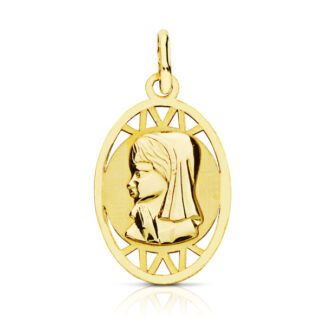 9K MEDALLA ORO AMARILLO VIRGEN NIÑA OVAL, 21X12 MM