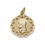 9K MEDALLA ORO AMARILLO VIRGEN NIÑA CALADA MATE Y BRILLO 17X17 MM