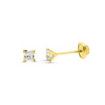 9K PENDIENTES ORO AMARILLO CIRCONITA CUADRADA 3X3 MM, CIERRE TUERCA