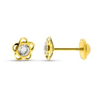 9K PENDIENTES ORO AMARILLO FLOR CALADA CON CIRCONITA, MEDIDA: 6 MM CIERRE TUERCA