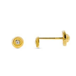 9K PENDIENTES ORO AMARILLO REDONDOS CON CIRCONITA, ANCHO: 3 MM, CIERRE TUERCA