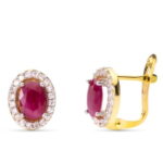9K PENDIENTES ORO BICOLOR RUBI CON CIRCONTIAS BLANCAS 6X4 MM, CIERRE CATALAN