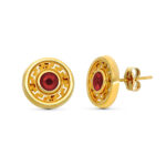 9K PENDIENTES ORO AMARILLO 11MM PIEDRA ROJA CIERRE PRESION
