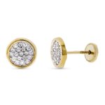 9K PENDIENTES ORO BICOLOR CIRCONITA REDONDOS 8 MM, CIERRE TUERCA