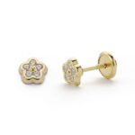 9K PENDIENTES ORO AMARILLO FLOR CON CIRCONITAS, MEDIDA: 5X5 MM, CIERRE TUERCA