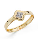 9K SORTIJA ORO AMARILLO BANDA CON TREBOL Y CIRCONITAS, ANCHO: 8 MM