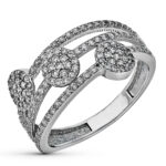 9K SORTIJA ORO BLANCO BANDAS CON MOTIVOS REDONDOS Y CIRCONITAS, ANCHO: 10 MM