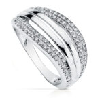 9K SORTIJA ORO BLANCO BANDAS CALADA CON CIRCONITAS, ANCHO: 10 MM