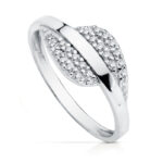 9K SORTIJA ORO BLANCO CUERPO LISO CON LATERAL DE CIRCONITAS, ANCHO: 8 MM