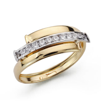 9K SORTIJA ORO BICOLOR BANDAS CON CIRCONITAS EN CARRIL, ANCHO: 7,5 MM