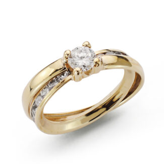 9K SOLITARIO ORO AMARILLO BANDAS CON CIRCONITAS EN CARRIL Y CIRCONITA CON GARRAS, ANCHO: 5 MM