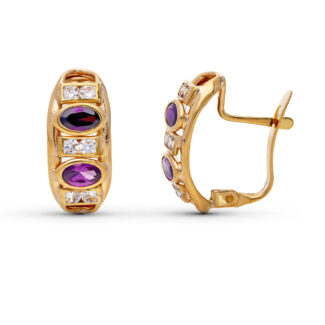 9K PENDIENTES ORO AMARILLO BANDAS CON CIRCONITA 16X7 MM CIERRE CATALAN