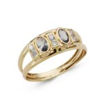 9K SORTIJA ORO AMARILLO CIRCONITAS AMATISTAS OVALES Y BLANCAS, ANCHO: 7 MM