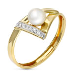 9K SORTIJA ORO AMARILLO BANDAS CON PERLA DE 5 MM, ANCHO: 8 MM