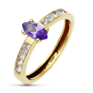 9K SORTIJA ORO AMARILLO CIRCONITA AMATISTA MARQUISE Y CIRCONITAS EN CARRIL, ANCHO: 8 MM