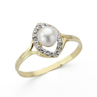 9K SORTIJA ORO AMARILLO OVAL CON PERLA Y CIRCONITAS, ANCHO: 10 MM