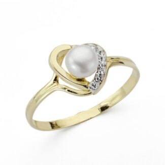 9K SORTIJA ORO AMARILLO CORAZON CON PERLA Y CIRCONITAS, ANCHO: 9,5 MM