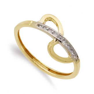 9K SORTIJA ORO BICOLOR HOJAS PARTIDAS CON CIRCONITAS EN CARRIL, ANCHO: 9 MM