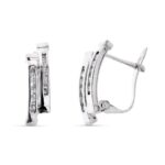 9K PENDIENTES ORO BLANCO BANDAS CON CIRCONITA 15X5 MM CIERRE CATALAN