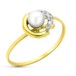 9K SORTIJA ORO AMARILLO CIRCONITAS Y PERLA, ANCHO: 8 MM