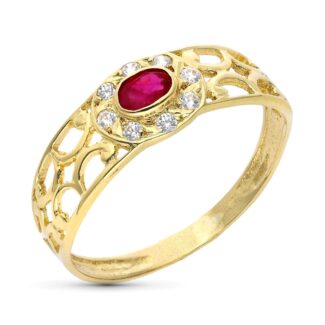 9K SORTIJA ORO AMARILLO FILIGRANA RUBI NATURAL 4X3 MM, ANCHO: 6 MM