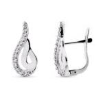 9K PENDIENTES ORO BLANCO BANDAS CARRIL CIRCONITA 16X7 MM CIERRE CATALAN