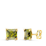 9K PENDIENTES ORO AMARILLO 4 GARRAS OLIVINA NATURAL 6X6 MM 2,30 QTS PRESION