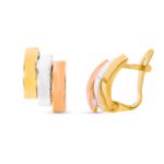 9K PENDIENTES ORO TRICOLOR BANDAS BRILLO 14X8 MM CIERRE CATALAN