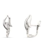 9K PENDIENTES ORO BLANCO BANDAS CON CIRCONITA 15X7 MM CIERRE CATALAN