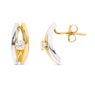 9K PENDIENTES ORO BICOLOR BANDAS CON CIRCONITA CIERRE PRESION