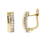 9K PENDIENTES ORO BICOLOR BANDAS Y CIRCONITA 14X5 MM CIERRE CATALAN