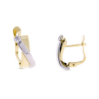 9K PENDIENTES ORO BICOLOR BANDA Y CIRCONITA 14X6 MM CATALAN